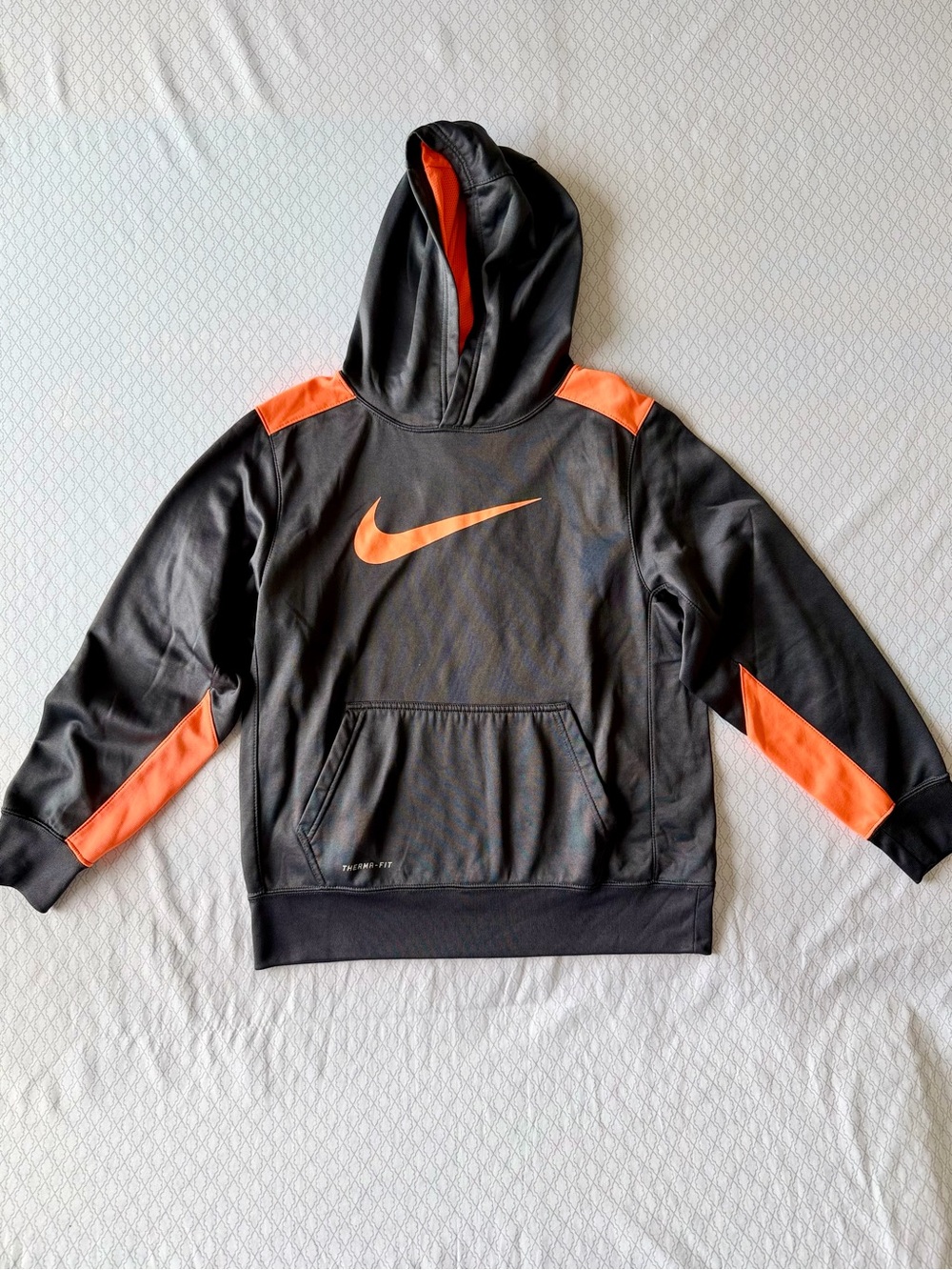 Nike Black Pullover Hoodie with Orange Swoosh and Accent Panels